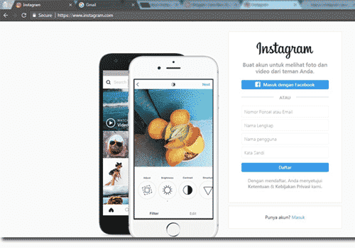 buat akun instagram di google