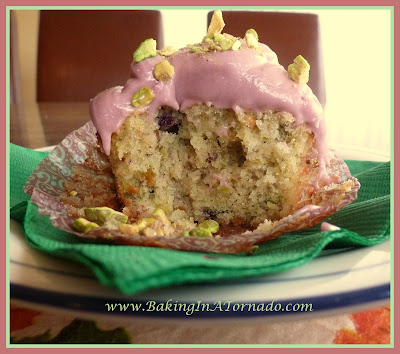 Pistachio Blueberry Cupcakes with Blueberry Cream Cheese Frosting | www/BakingInATornado.com