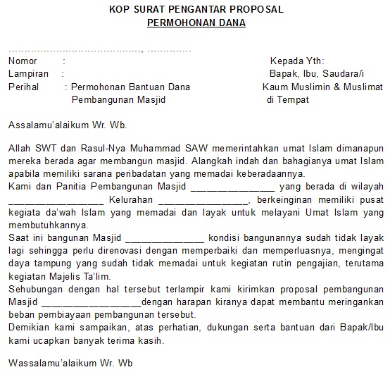 Contoh Proposal Bantuan Dana Pembangunan Masjid Download Barisan Contoh