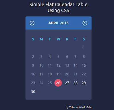 How To Create A Simple Flat Calendar Table Using CSS And HTML - Online ...