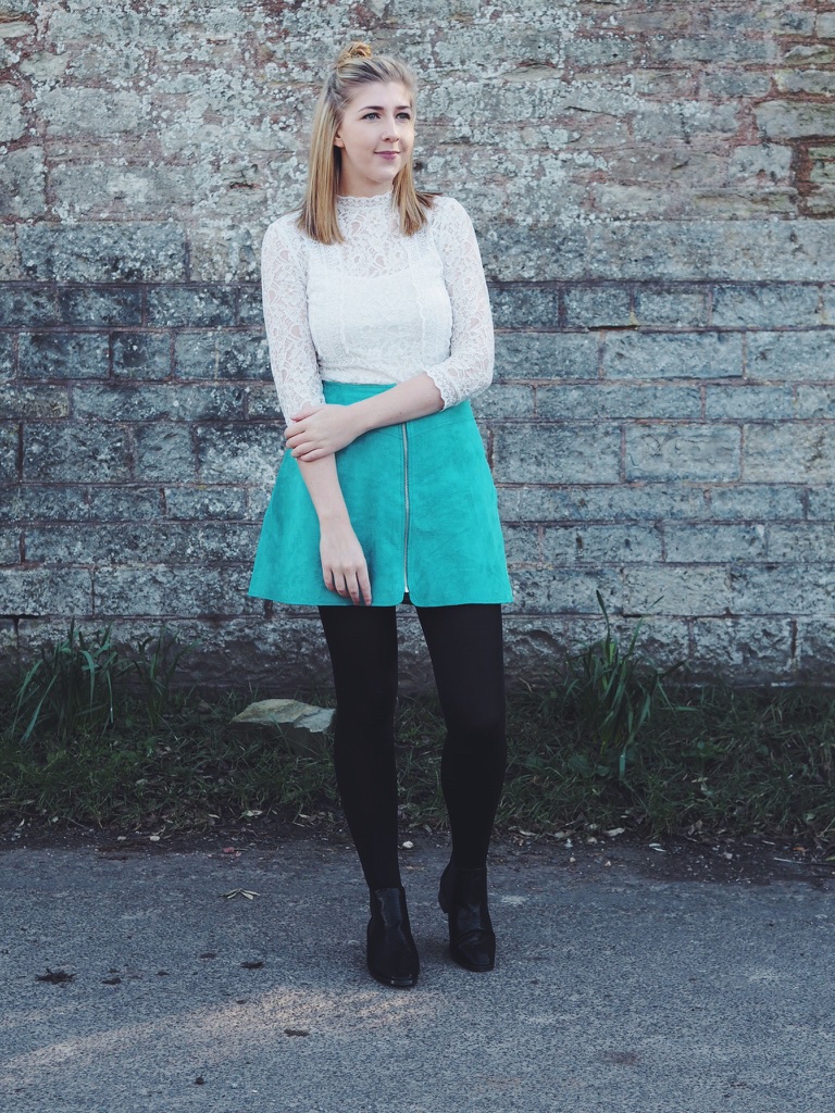 asos, primark, wiw, whatimwearing, asseenonme, lotd, lookoftheday, ootd, outfitoftheday, suedeskirt, lacedress, lacetop, fbloggers, fblogger, fashionpost, outfitpost, turquoiseskirt, lace, fashionbloggers