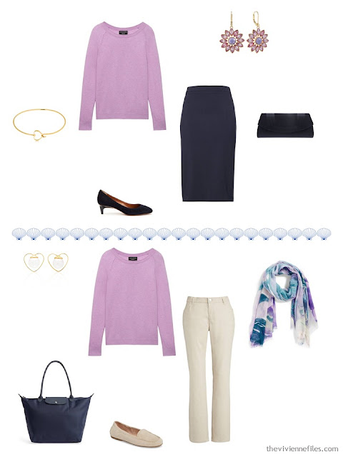 2 ways to wear a thistle pink sweater from a 4 by 4 Travel Capsule Wardrobe 2 ways to wear a thistle pink sweater from a 4 by 4 Travel Capsule Wardrobe