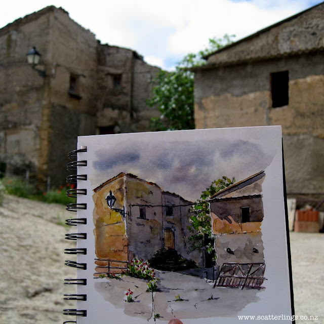 Urban sketch of Rubio, tiny village in Lleida, Catalunya