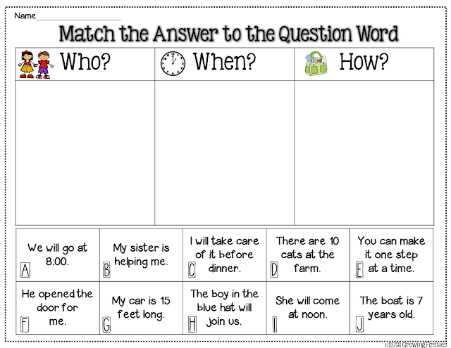 Question Words who where how Freebie Printables