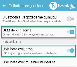 Geliştirici seçeneklerini açın