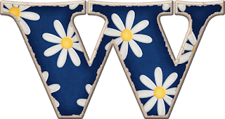 Abecedario Azul con Margaritas Blancas. Blue Alphabet with White Daisies. 