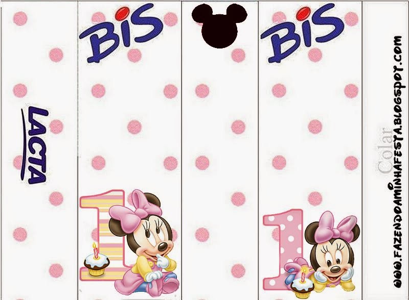 Minnie Primer Año con Lunares: Etiquetas para Candy Bar para Imprimir Gratis. Etiquetas de Minnie Primer Año con Lunares para imprimir gratis.