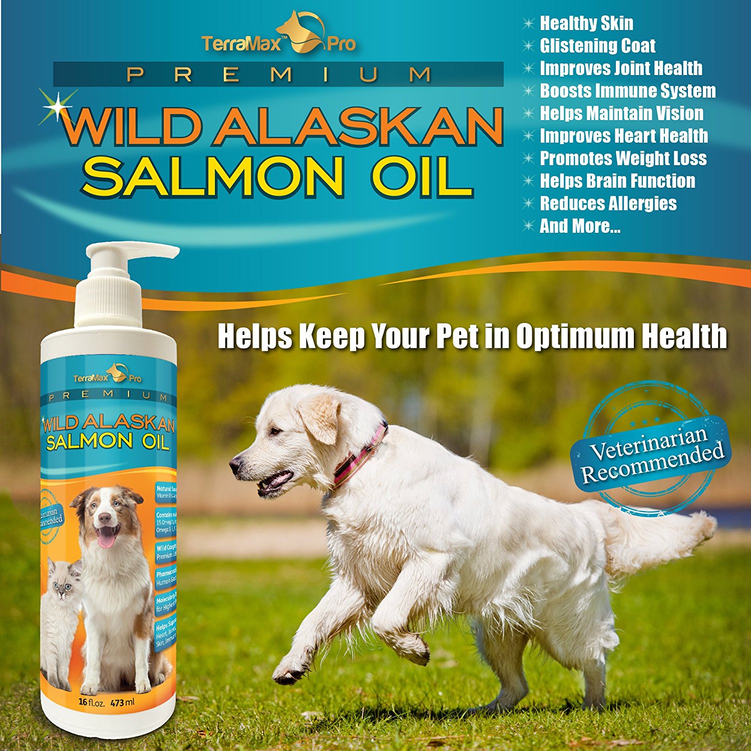 GlamRiver Premium Wild Alaskan Salmon Oil for Dogs and Cats by
