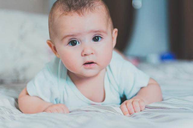 Photo of adorable baby crawling