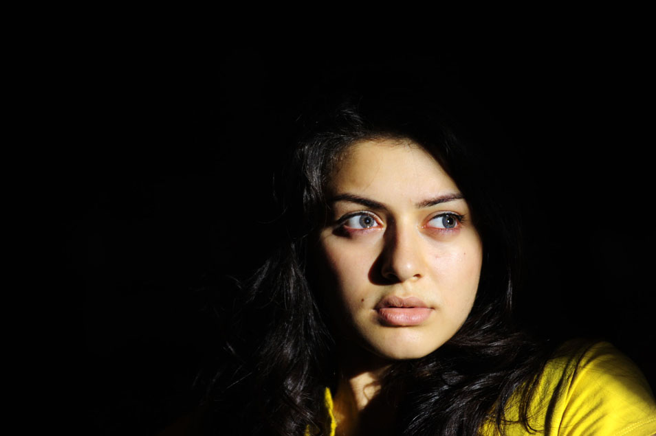 Hansika Latest Crying Face Close Up Photos In Yellow Dress