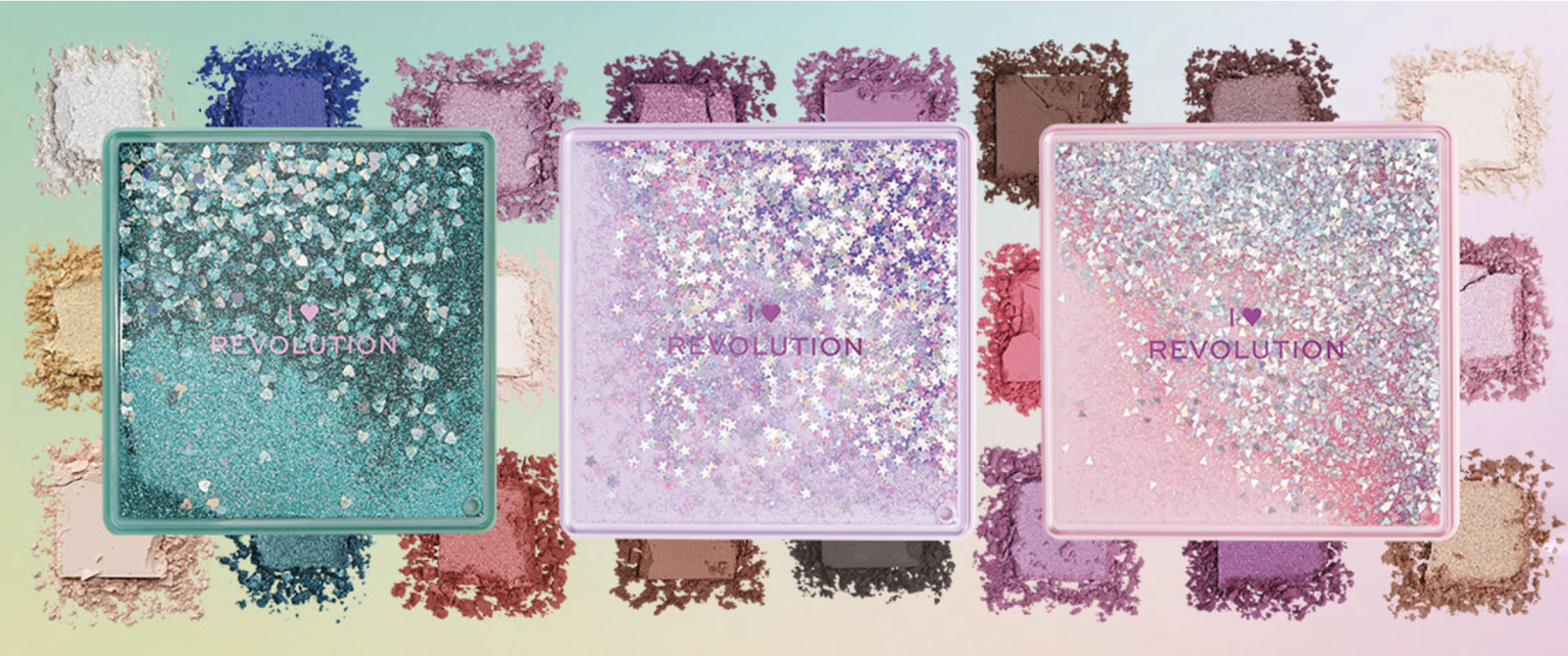 I HEART REVOLUTION , REVOLUTION BEAUTY , I HEART REVOLUTION GLITTER PALETTE,I Heart Revolution One True Love Glitter Palette,I Heart Revolution Fortune Seeker Glitter Palette,I Heart Revolution Starry Eyed Glitter Palette,