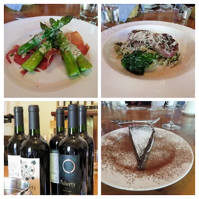 Day trips from Santiago: collage of a 3-course meal served at Flaherty Wines in the Aconcagua Valley