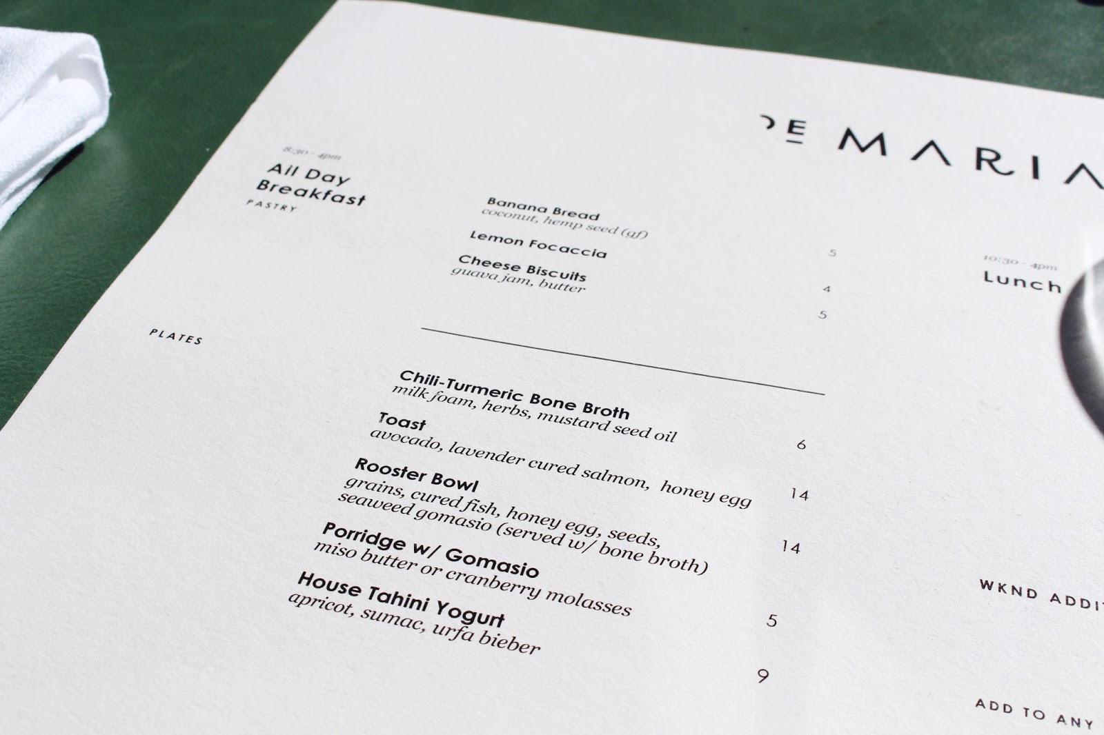 De Maria NYC Menu | New York Kenmare St