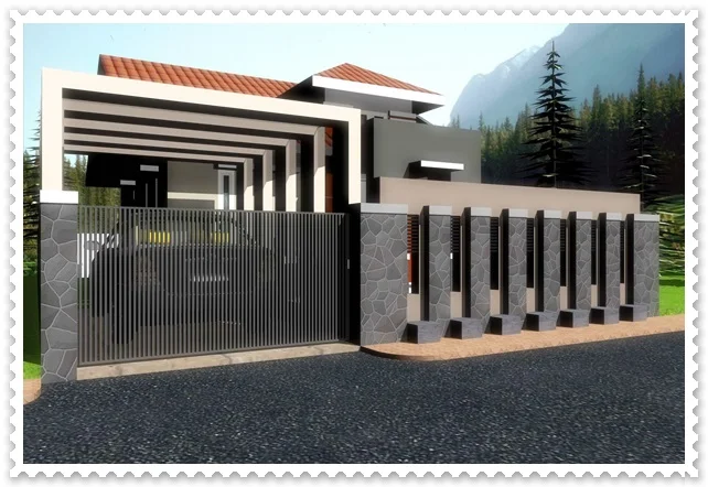 gambar pagar rumah minimalis kombinasi batu alam