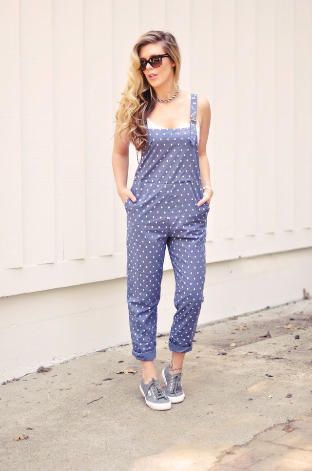 women's overalls, polka dot overalls