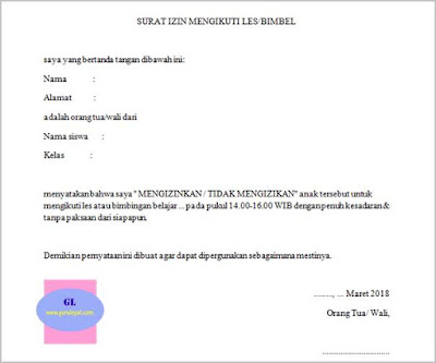 Contoh Surat Izin Mengikuti Les Atau Bimbel Selalu Belajar