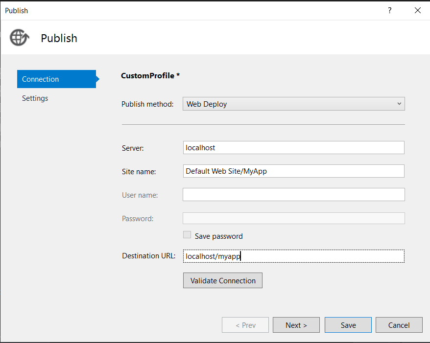 Visual studio 2017 create a publish profile