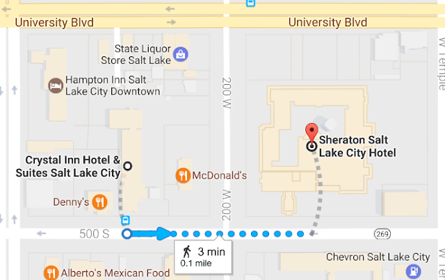 My walk from Crystal Inn Hotel to Sheraton Salt Lake City Hotel