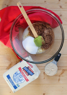 sugar, brown sugar and cocoa powder in bowl ready for oatmeal