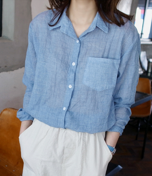 [Holicholic] Cotton Gauze See-Through Shirt | KSTYLICK - Latest Korean ...