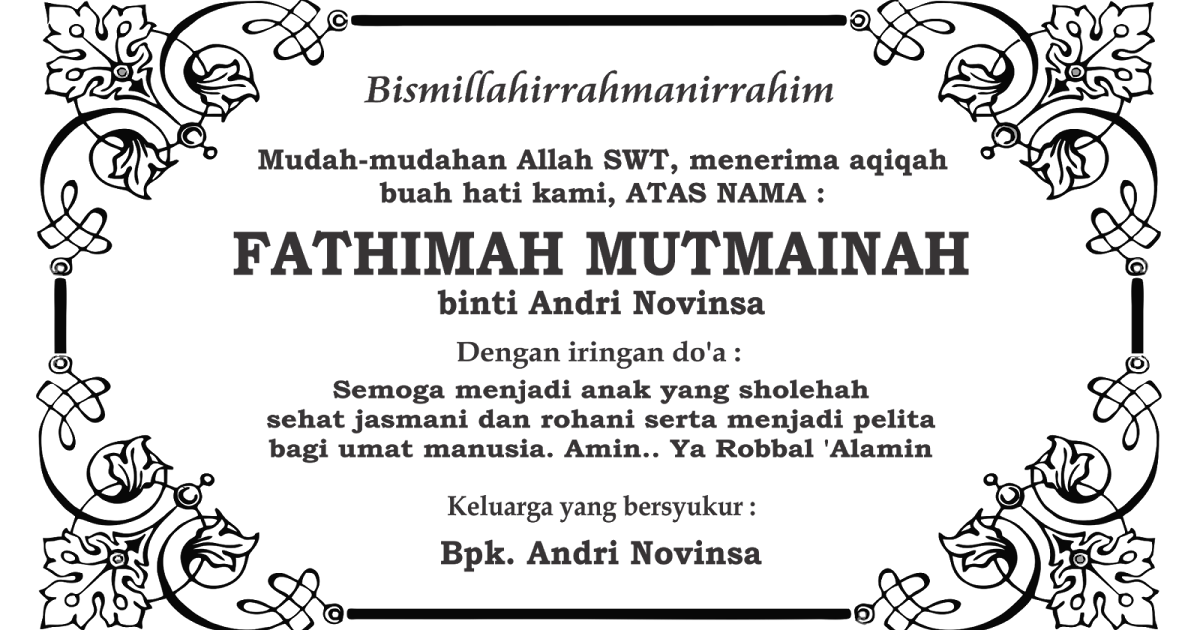 Desain Ucapan Aqiqah Hitam Putih