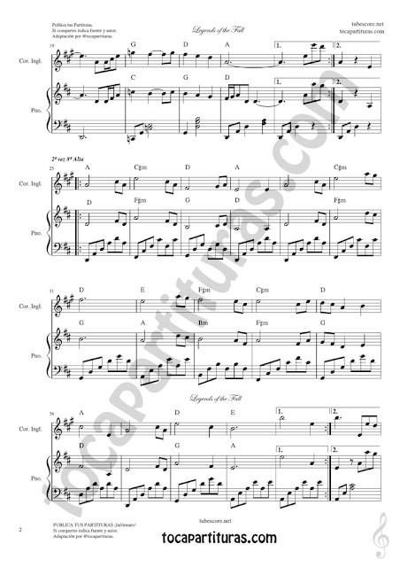 2 Legends of the Fall Sheet Music for English Horn 