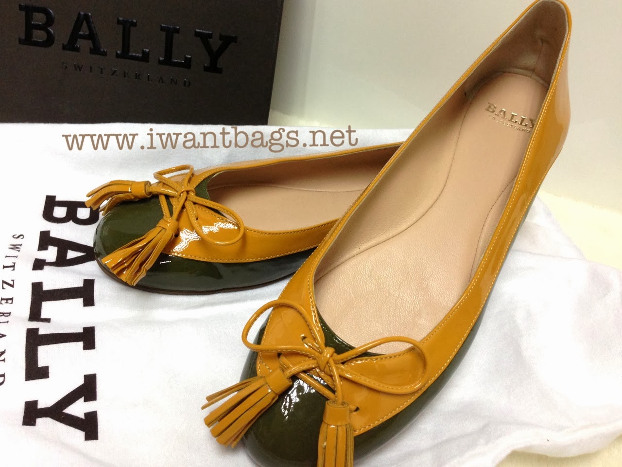 Bally Patent Leather Tassel Bow Ballerina Flats