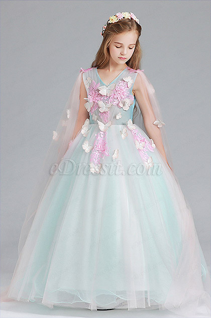 children v neck princess flower girl dress