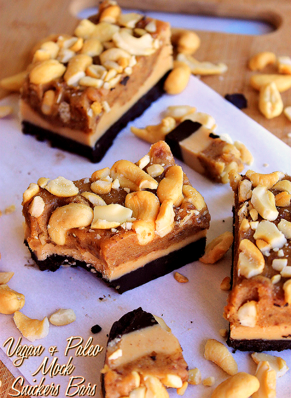 These Vegan Paleo Mock Snickers Bars are low sugar and simply indulgent with their raw cacao base!