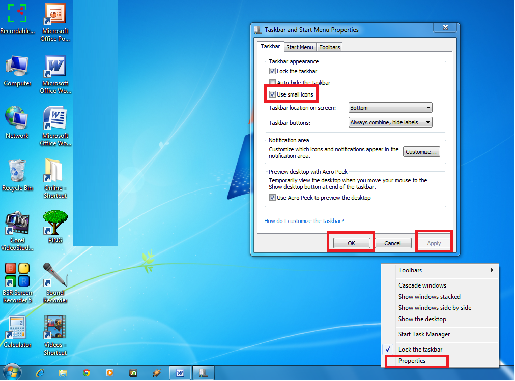 Learn New Things Resize Make Small Icons In Taskbar Desktop