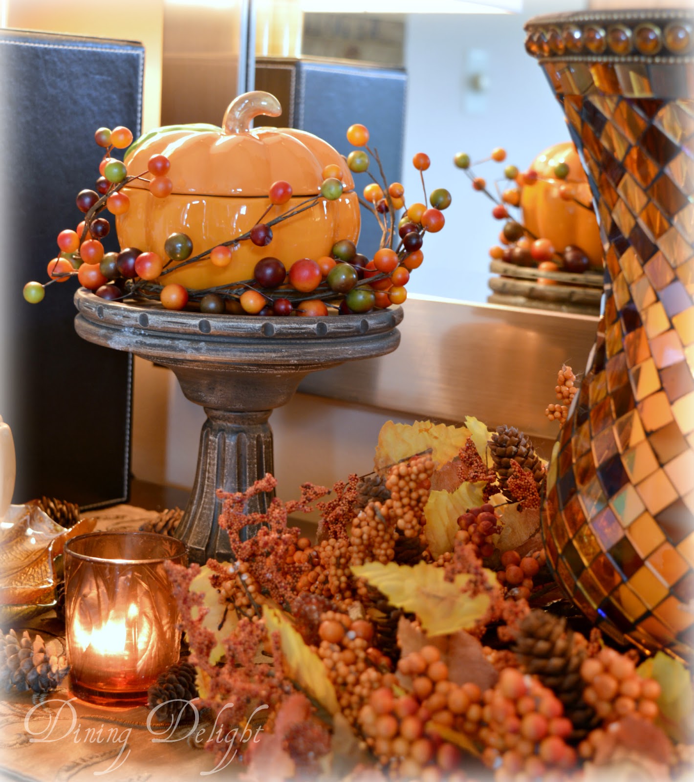 Dining Delight Fall Decor on the Sideboard