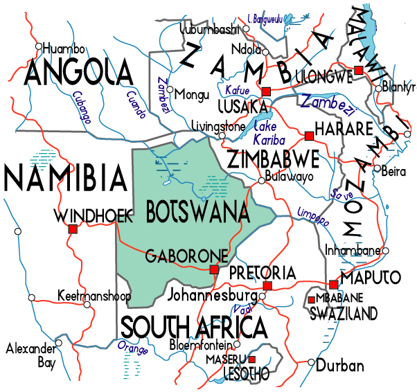 Map of Botswana Country Area Map of Africa Country Regional Political