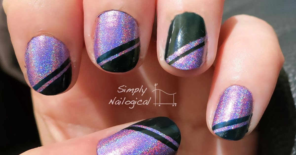 Simply Nailogical: Purple holo with simple green stripes