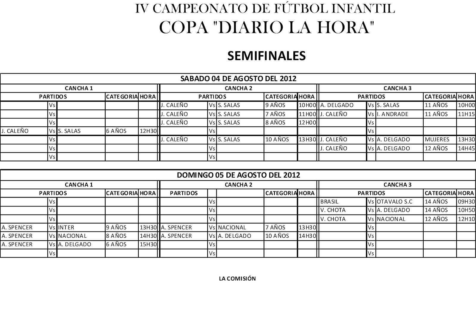 COPA DIARIO LA HORA Agosto 2012
