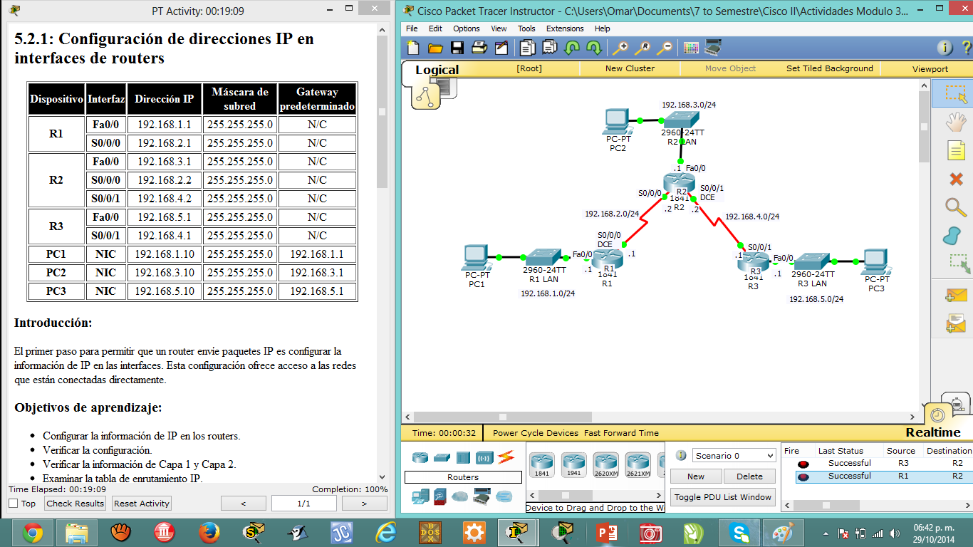 CISCO II : Actividad 1 Configuración de direcciones IP e interfaces del ...