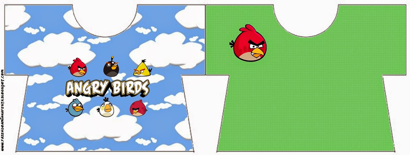 Angry birds con Nubes: Invitaciones para Imprimir gratis. Tarjeta con forma de camisa de Angry birds con Nubes.