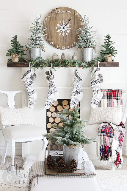 Farmhouse Christmas decor and decorating ideas. White and red Christmas decor. Fixer upper style, farmhouse style