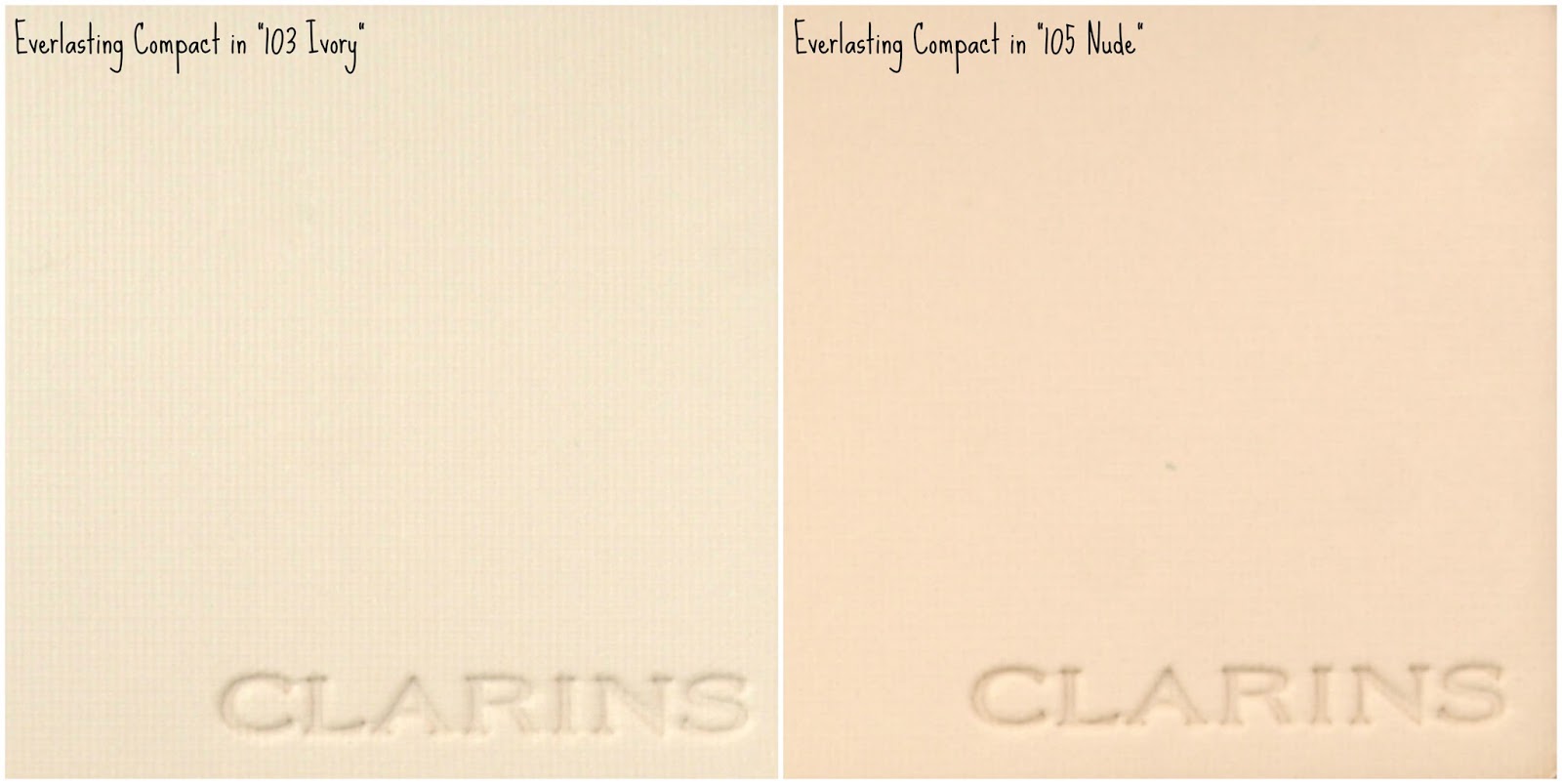 Clarins Everlasting+ Compact Foundation in "103 Ivory" & "105 Nude": Review and Swatches