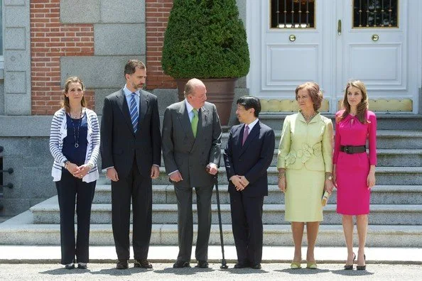 Queen Sofia of Spain, Crown Prince Felipe of Spain, Princess Letizia of Spain, Princess Elena of Spain and Crown Prince Naruhito of Japan