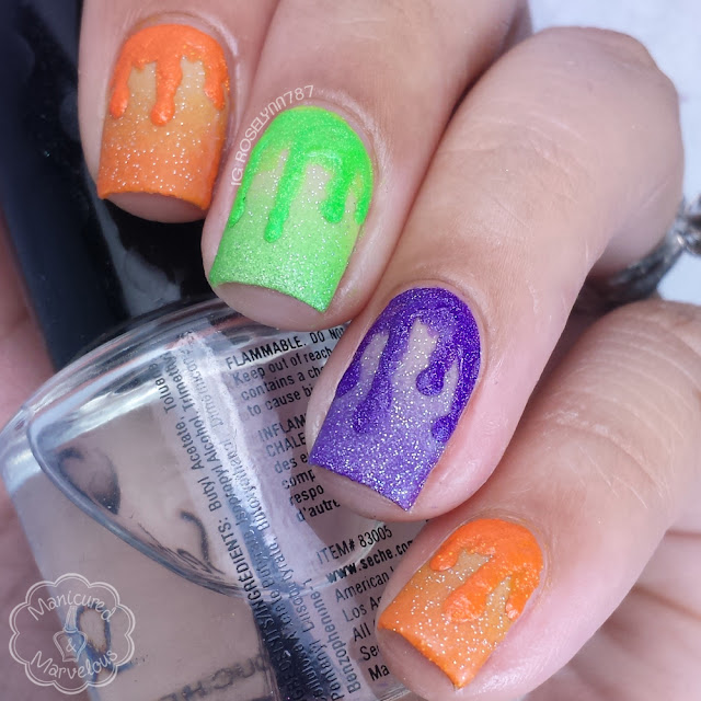 40 Great Nail Art Ideas - Orange, Green, Purple over Nude (13 Days of Halloween)