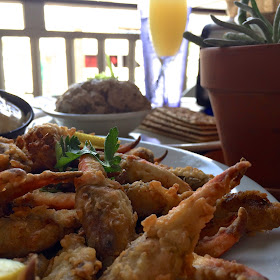 The fried crab claws and smoked tuna dip at Fisher's Brunch