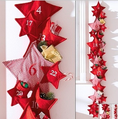 Christmas advent calendar ideas days till christmas craft do it yourself felt stars bags gifts in strung hanging door easy kids carft diy fun cute shabby chic decoration