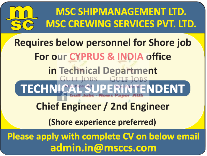 MSC ship management co Jobs for Cyprus Gulf Jobs for Malayalees