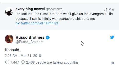 Руссо тизерят название Мстителей 4