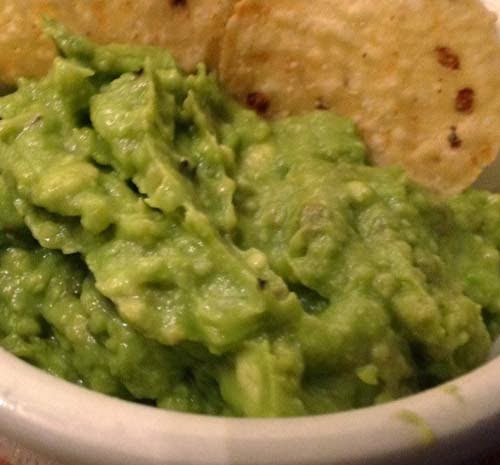 Creamy Guacamole Dip. You only need avocados, tomatoes, onion, lemon, salt and pepper.