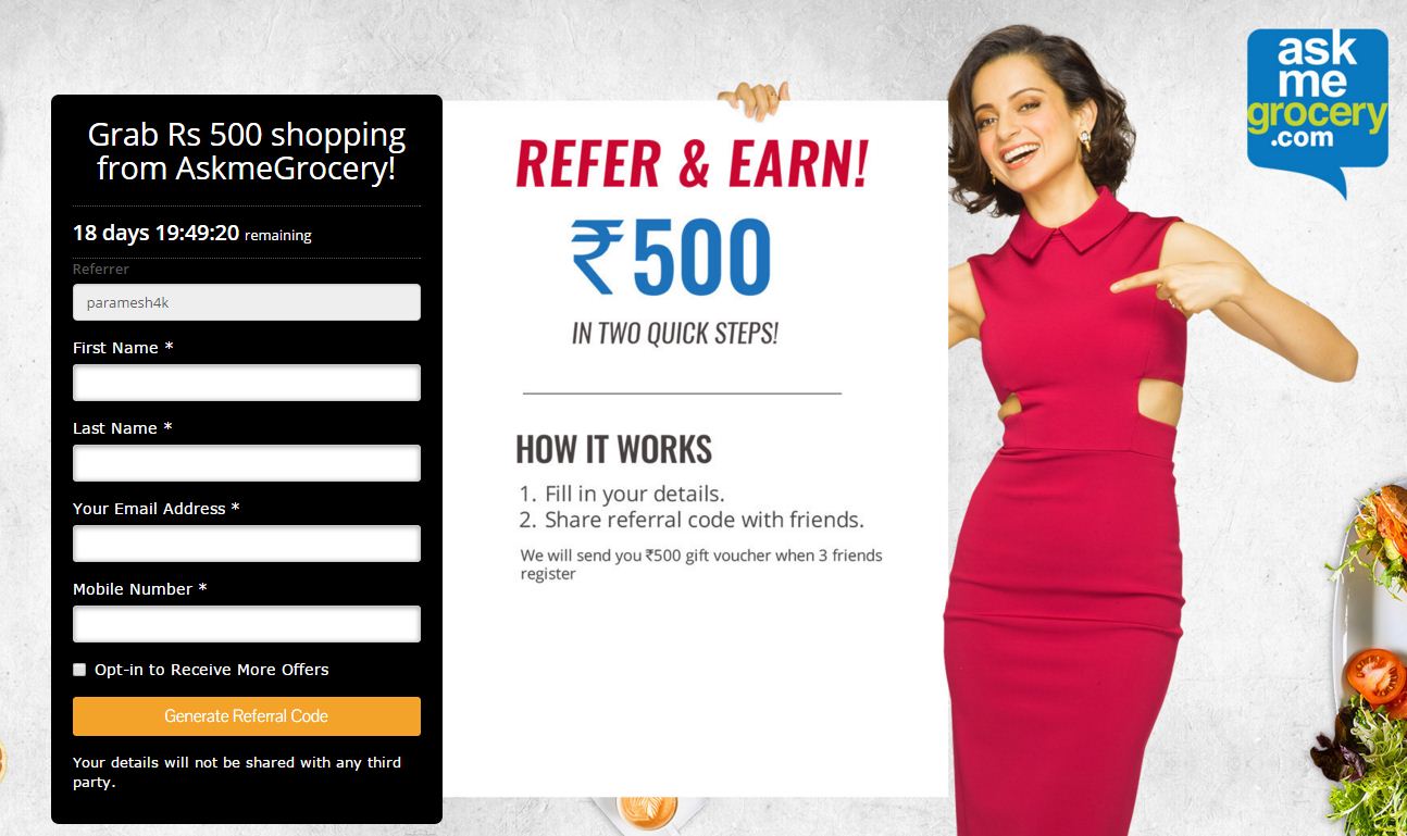 Askme Grocery Refer and Earn Rs Rs 500 off on Rs 1500 Coupon Code