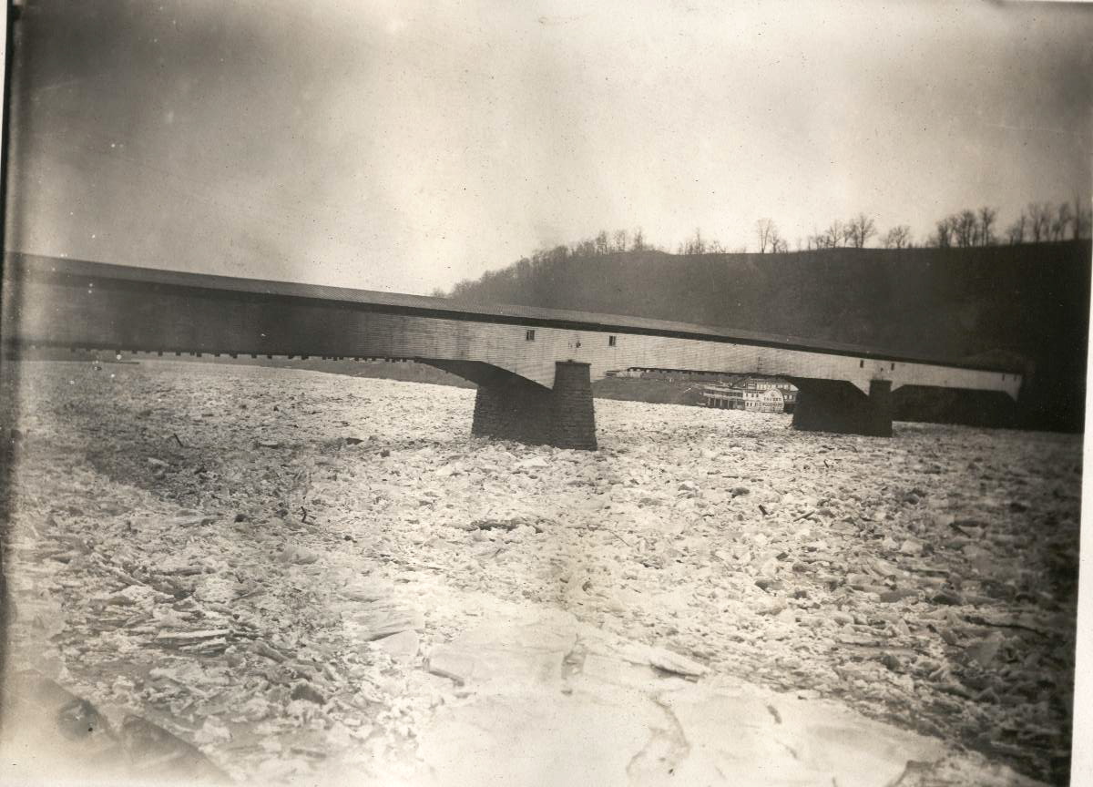 Brownsville, PA And It's Old Covered Bridge Over The Monongahela River