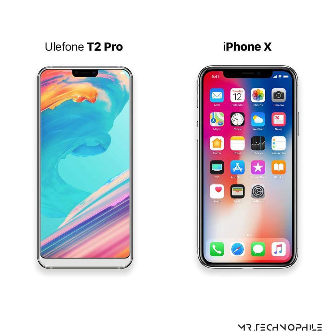 Ulefone T2 Pro and iPhone x side by side