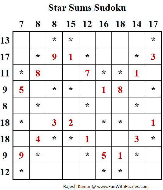 Star Sums Sudoku Puzzle (Fun With Sudoku #300)