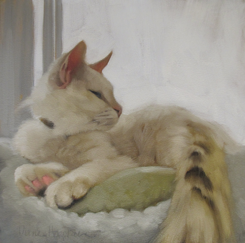 Diane Hoeptner Through the Window oil painting of white cat
